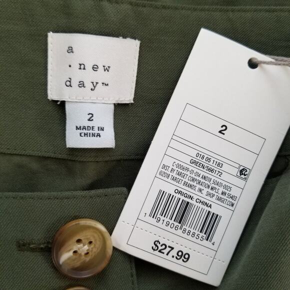 A New Day Button Front Utility Skirt Green 2 NWT - Picture 5 of 7